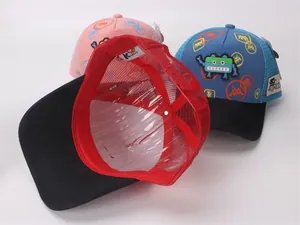 Detailed view of robot mesh trucker hats for kids with adjustable snapback closure