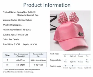 Guide des tailles pour casquette fille rose avec nœud pailleté et lettres brillantes