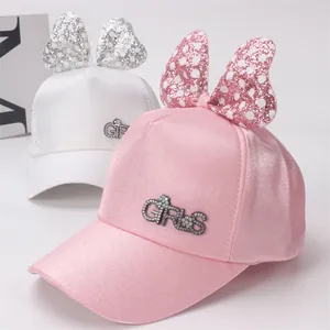 Casquettes de baseball roses et blanches pour filles avec nœud pailleté et strass GIRLS