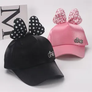Casquettes de baseball pour filles noires et roses avec nœuds et lettres en strass brillants