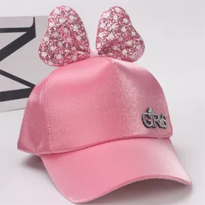Casquette rose pour fille avec nœud à pois à paillettes et lettrage GIRLS en strass