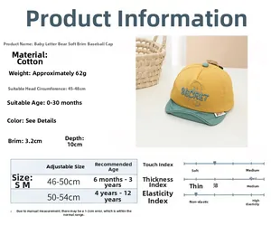 Tableau des tailles détaillé pour casquette enfant en coton avec ours et sangle ajustable