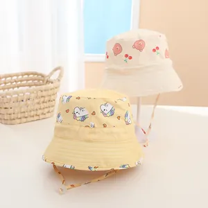 Japanese style double-sided cotton bucket hat for kids with cute unicorn and bear patterns