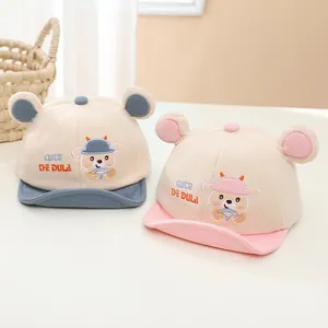 Simpatici cappellini da orsetto per neonati blu-grigio e rosa con visiera morbida