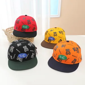 Casquettes hip-hop pour enfants avec motifs d'ours de dessin animé et bords plats