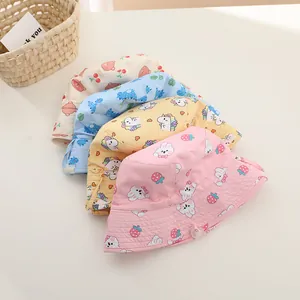Japanese style double-sided cotton bucket hats for kids with cute animal patterns set