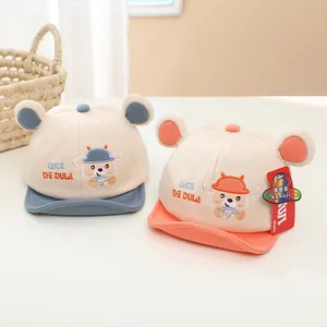 Cappellini da neonato con orecchie da orso e ricamo in maglia blu e arancione morbido