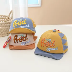 Cute baby dinosaur baseball caps in various colors with embroidery and 3D details