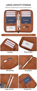 Portefeuille de voyage en cuir marron avec protection RFID et porte-cartes