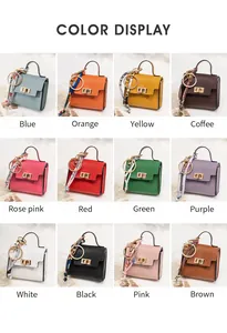 Matrix display of colorful mini crossbody bags with lychee pattern and silk scarf details