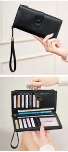 Détails du portefeuille long RFID pour femmes avec emplacements cartes et dragonne