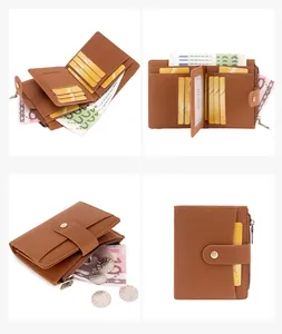 Detail view of dark brown pebbled leather wallet with RFID card slots and coin pocket