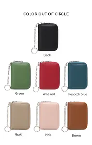 Collection of minimalist RFID leather card holders with zip closure and keychains