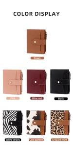 Multiple colors of vintage RFID blocking tri-fold leather wallets for women in varied patterns