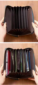 Detail view of large capacity vintage long wallet with accordion compartments for passports
