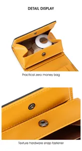 Detail van de microfiber lederen portemonnee met muntvakje en zilveren metalen drukknoop