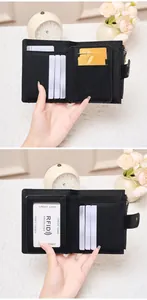 Close-up of black RFID blocking leather wallet interior with multiple card slots