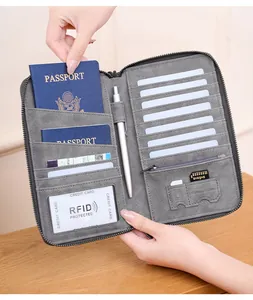 Detailed interior of RFID travel wallet with passport slots and multiple card holders