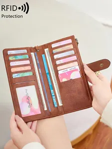 Portefeuille femme en cuir marron avec protection RFID et grande capacité de rangement