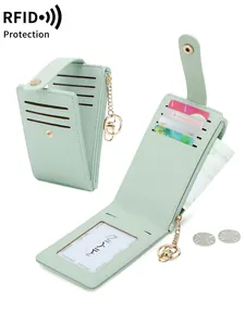 Mint green PU leather wallet for women with RFID protection and multi-card slots