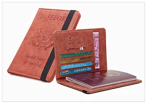 Détails de l'étui passeport RFID avec 4 fentes pour cartes et sangle élastique
