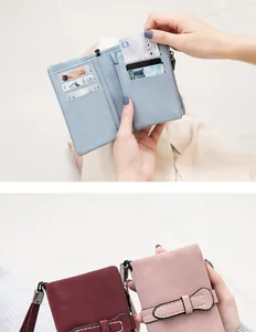 Detail of multi-slot interior and zip pocket on a soft PU leather women wallet