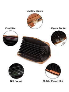 Brown vintage long zip wallet with accordion organizer and smartphone compartment