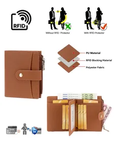 Brown leather RFID blocking trifold wallet for women with multiple card slots and zipper