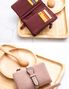 Internal card slots and zip coin pocket of a soft PU leather women's short wallet