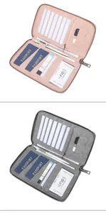 Detailed interior of RFID travel organizer showing multiple card slots and passport pockets