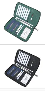Detail view of large capacity RFID travel wallet with multiple card slots and passport holders