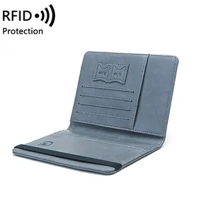 Porte-passeport RFID bleu clair avec fentes pour cartes SIM et sangle élastique