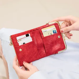 Women Vintage PU Leather Short Wallet Mini Foldable Kiss-lock Coin Purse Card Holder Multi-functional Retro Zipper Money Bag