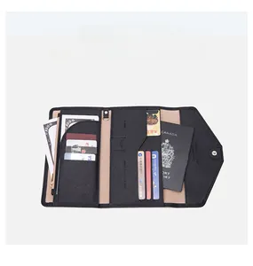 Detail view of RFID travel wallet interior with card slots and passport holder