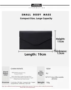 Detailed internal layout of the RFID travel passport holder with dimensions and slots