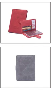 Detalle de funda para pasaporte RFID con ranuras para tarjetas y piel sintética