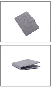 Vista doble de la funda de pasaporte gris con protección RFID y acabado mate elegante