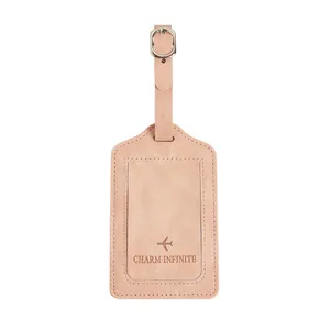 Pink PU leather luggage tag with airplane icon and adjustable buckle for travel identification