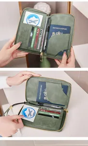 Interior detail of green RFID passport holder with card slots and a pen holder