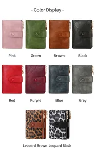 Colección de carteras cortas de tres pliegues en diez colores retro con doble cremallera y clip