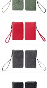 Detail view of RFID passport wallet with zipper closure and matte leather texture finish