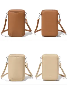 Détails du sac de téléphone vertical en cuir litchi avec zip et fente pour cartes