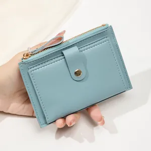 Portefeuille Court en Cuir PU Ultra Mince pour Femmes Blocage RFID Porte-Cartes à Fermeture Éclair Porte-Monnaie Mode Style Coréen Petit Sac