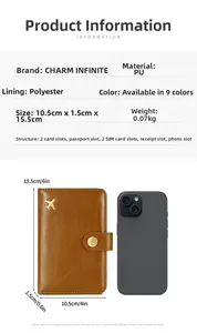 Brown PU leather passport holder with RFID protection and golden airplane detail