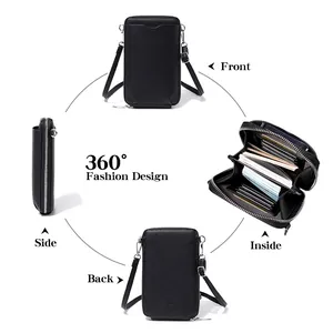 Petit sac bandoulière pour téléphone en cuir grainé noir avec vues à 360 degrés