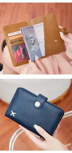 Detail of RFID blocking passport wallet featuring multiple card slots and leather texture