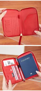 Detailed view of red RFID passport wallet interior with multiple slots and card holders