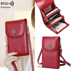 Borsa a tracolla retrò in pelle cerata RFID per donna con fessure per carte