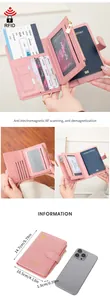 Pink RFID blocking passport wallet with internal card slots and multi-functional storage