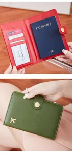 Detail of RFID passport wallet showing interior card slots and airplane button closure